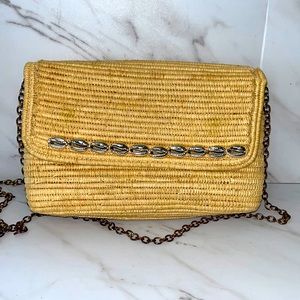 Poolside Gold Chain Clutch seashell raffia